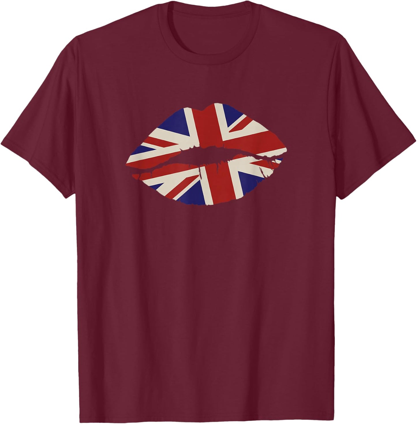 Union Jack Kissing Lips UK Flag Mouth United Kingdom T-Shirt - T-Shirt | Maroon