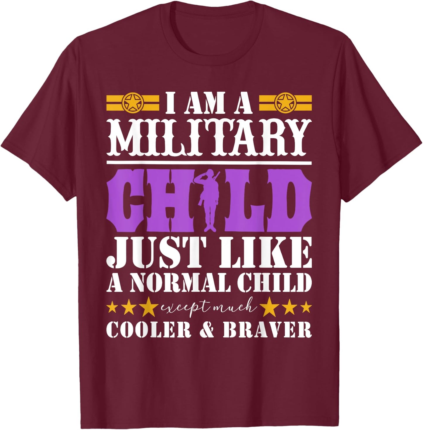 I Am A Military Child Purple Up For Military Child Month T-Shirt - T-Shirt | Maroon