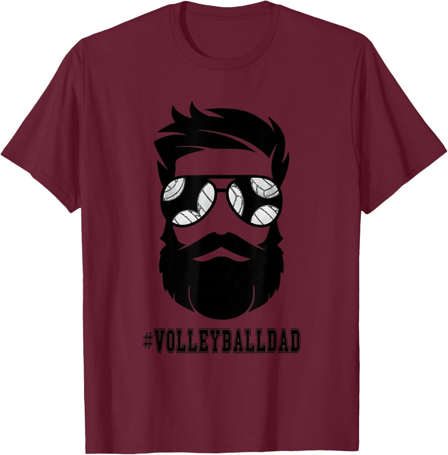 Volleyball Dad With Beard And Cool Sunglasses T-Shirt - T-Shirt | Maroon