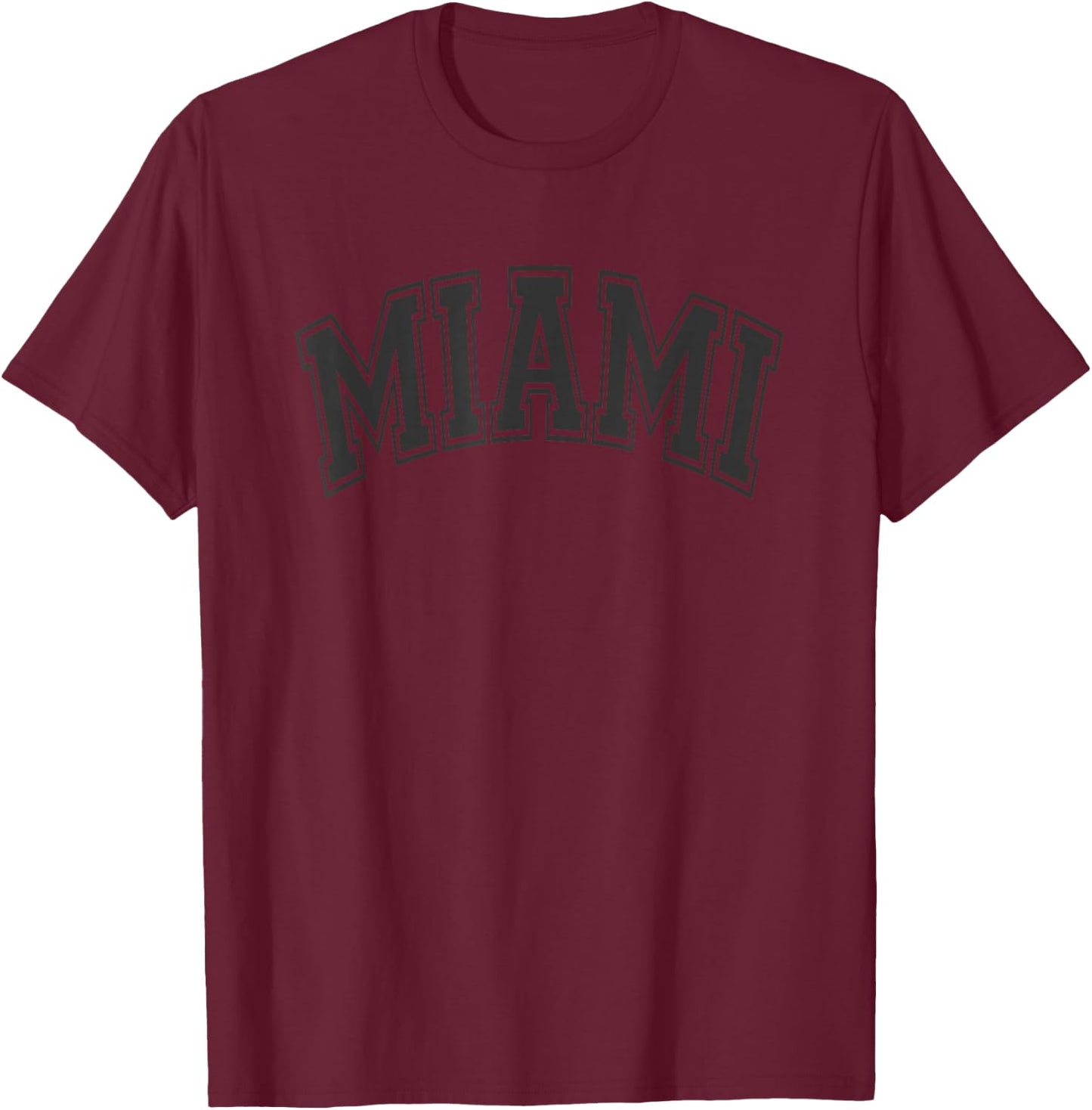 Miami Arched Style Black Text and Outline T-Shirt - T-Shirt | Maroon