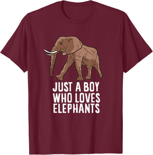 Just a Boy Who Loves Elephants Funny Elephant T-Shirt - T-Shirt | Maroon