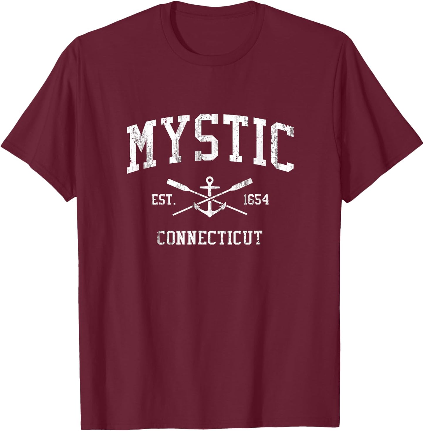 Mystic CT Vintage Crossed Oars & Boat Anchor Sports T-Shirt - T-Shirt | Maroon