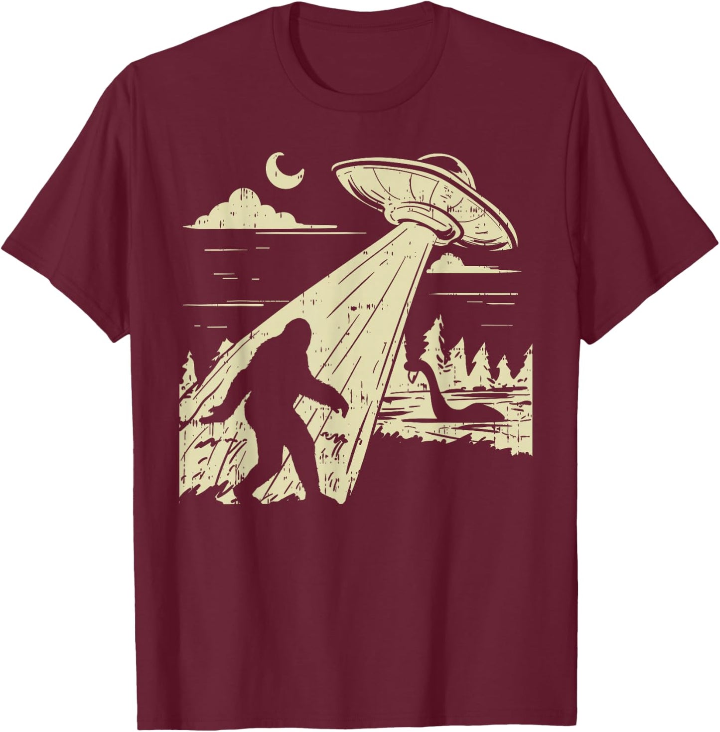 UFO Bigfoot Sasquatch Lochness Monster Funny Believe Gift T-Shirt - T-Shirt | Maroon