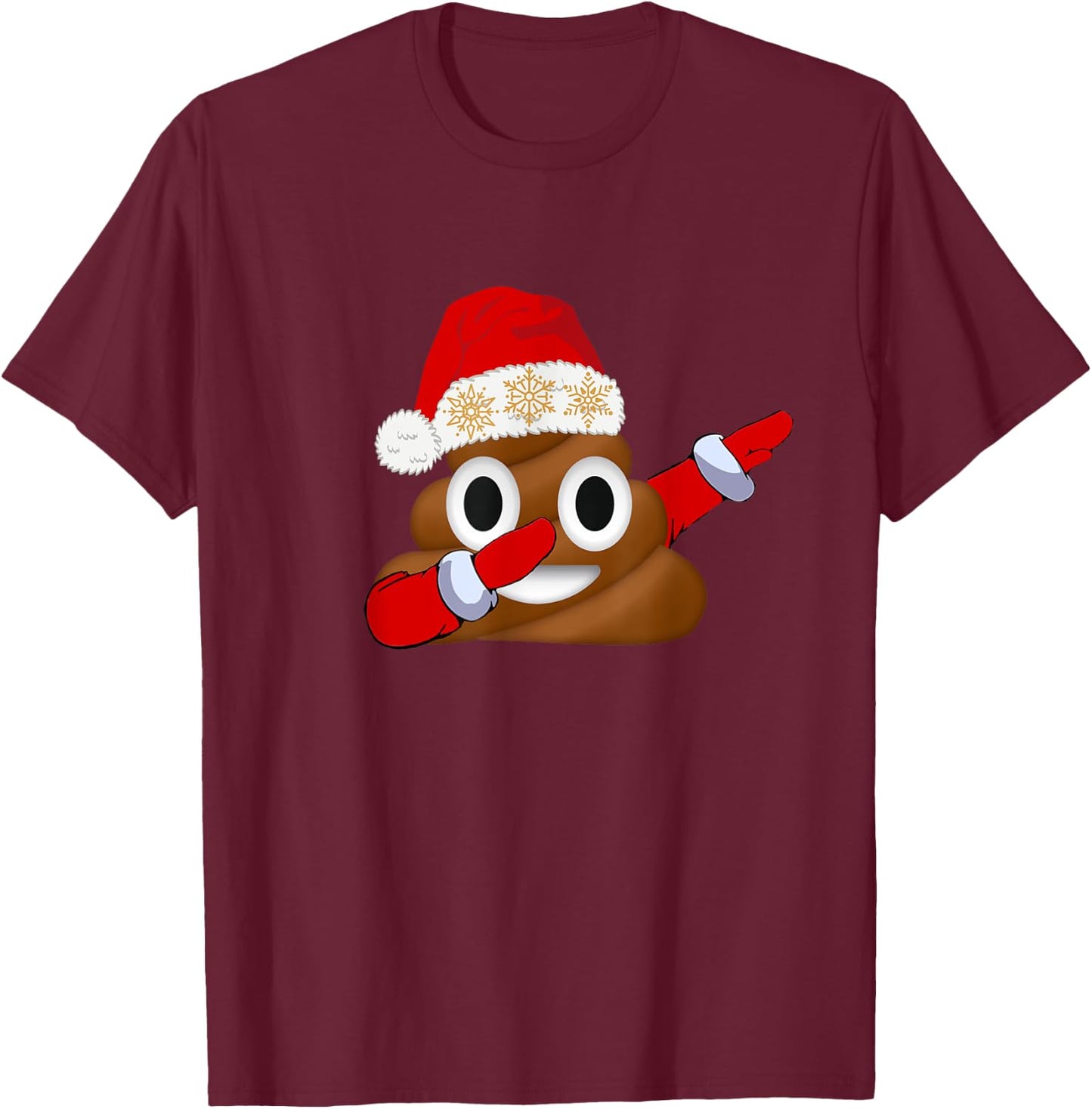 Funny Christmas Dabbing Poop with Santa Hat and Snowflakes T-Shirt - T-Shirt | Maroon