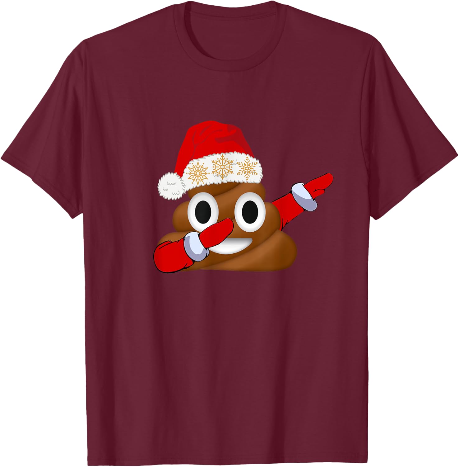 Funny Christmas Dabbing Poop with Santa Hat and Snowflakes T-Shirt - T-Shirt | Maroon