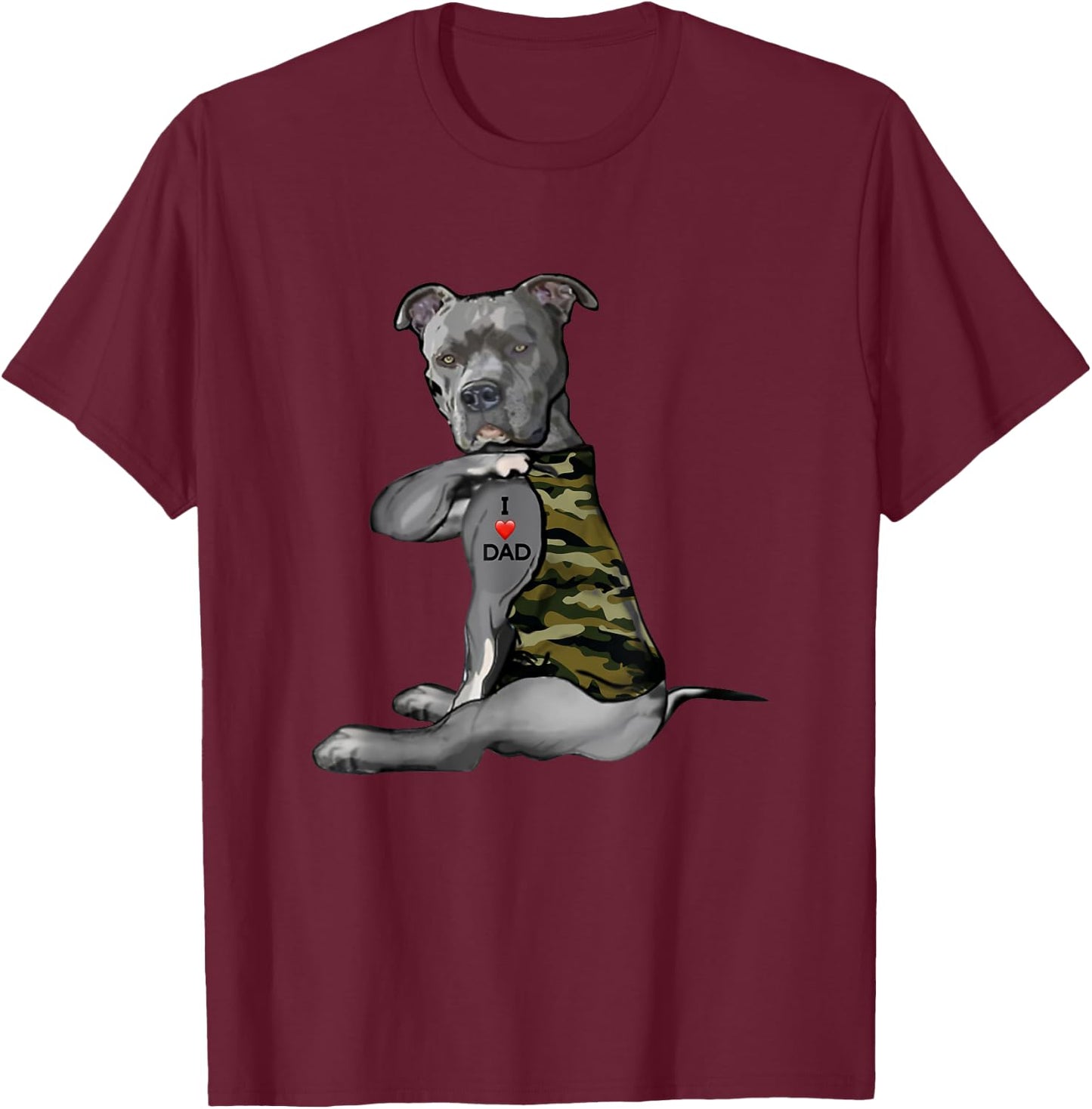 Pitbull I Love Dad Tattoo Funny Pitties Tattooed Fathers Day T-Shirt - T-Shirt | Maroon
