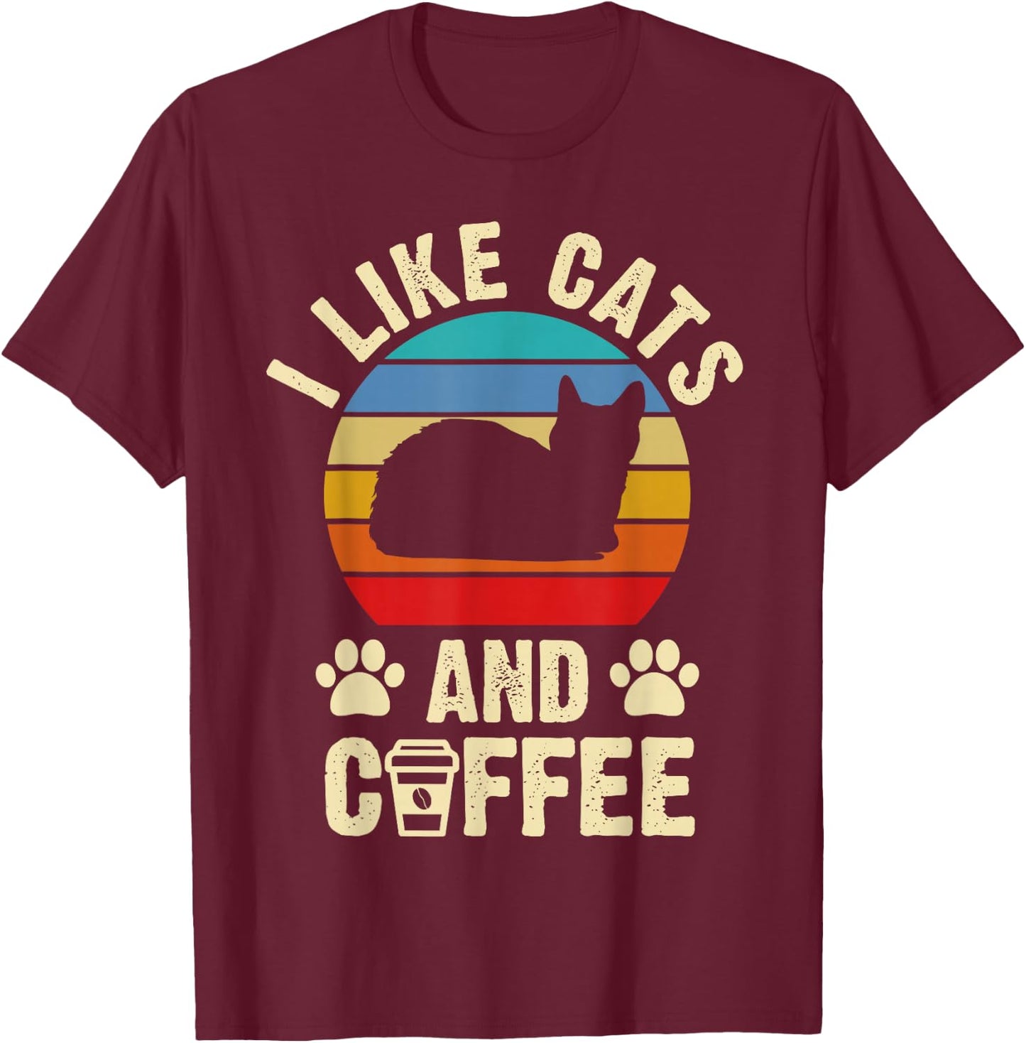 I like Cats & Coffee Funny vintage Kitten theme lover T-Shirt - T-Shirt | Maroon