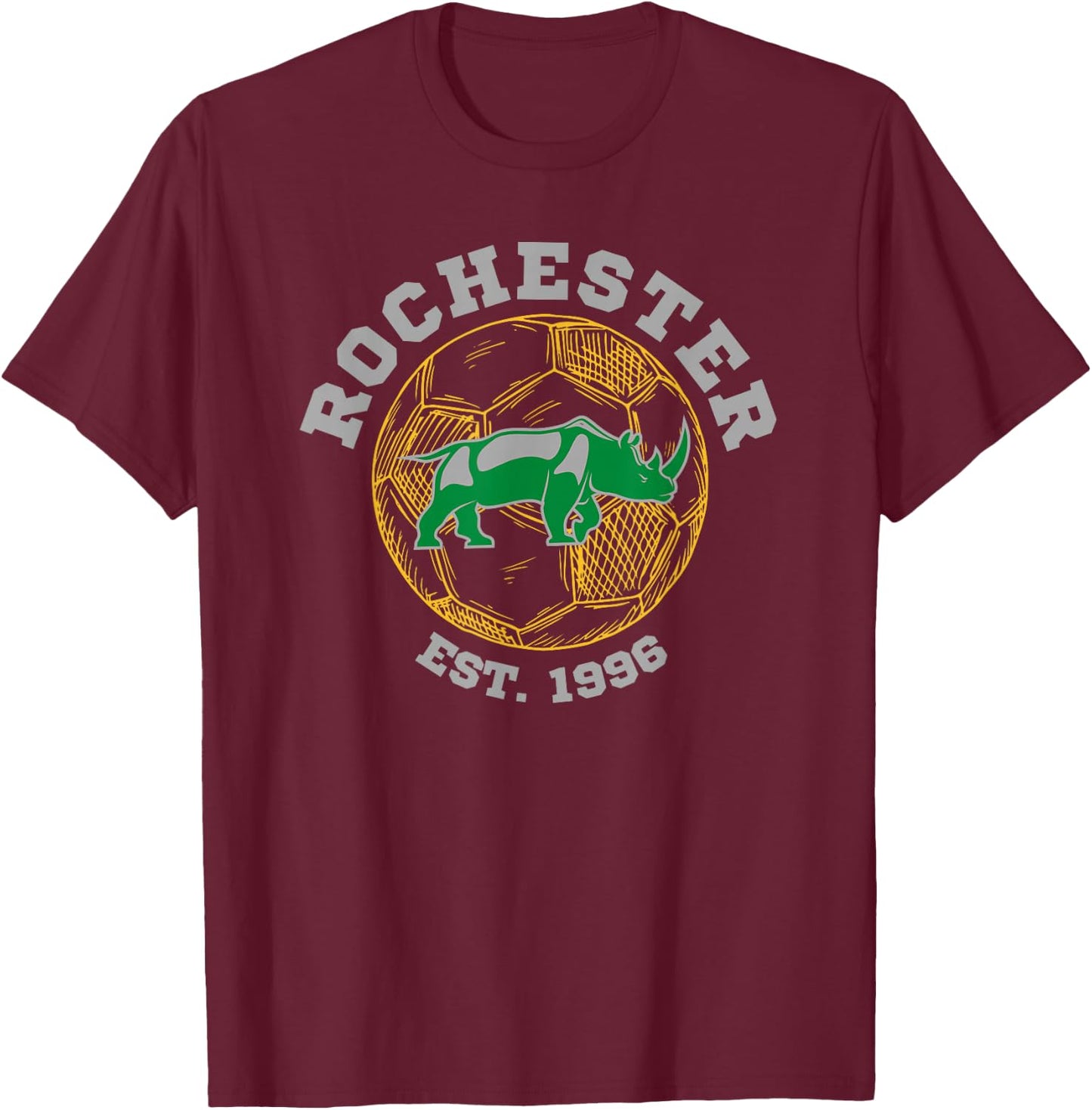 Rochester Soccer Est 1996 Sports Team Athletic Novelty Rhino T-Shirt - T-Shirt | Maroon