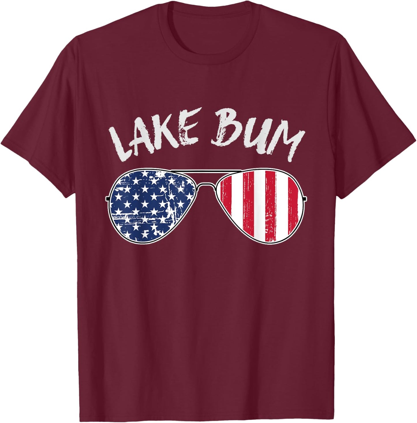 Retro Patriotic Lake Bum 4th of July Summer Sunglasses T-Shirt - T-Shirt | Maroon