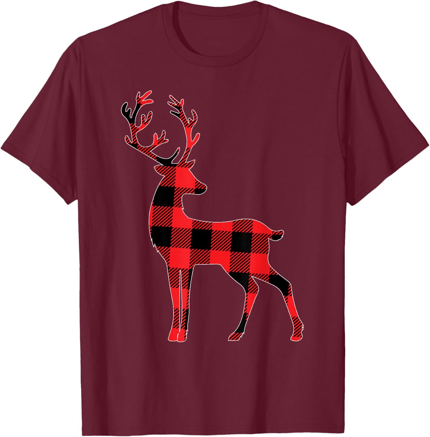 Red Plaid Reindeer Deer Christmas Buffalo Family Pajama T-Shirt - T-Shirt | Maroon