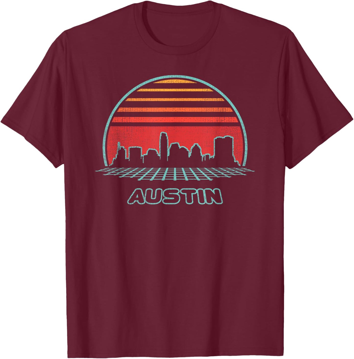 Austin City Skyline Retro 80s Style Souvenir Gift T-Shirt - T-Shirt | Maroon