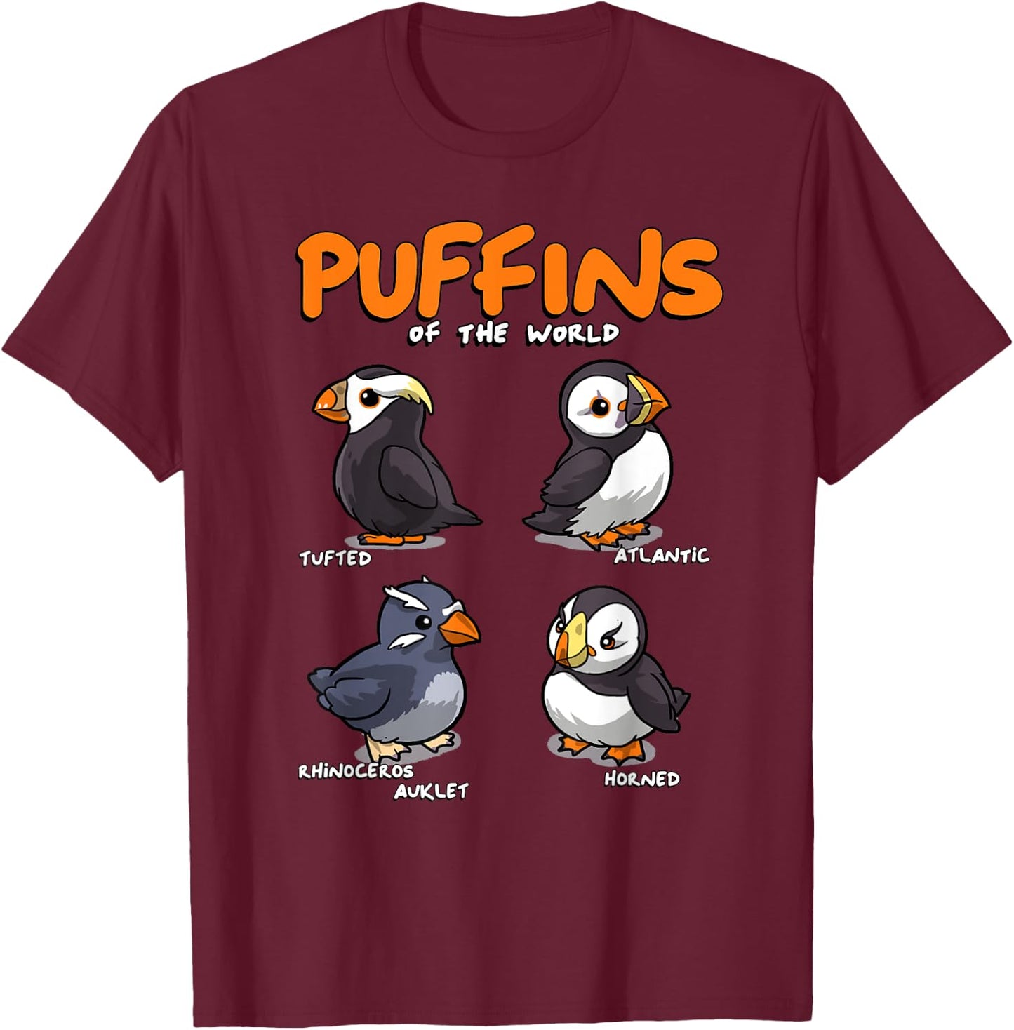 Puffin Animals of the World Educational Iceland Animal Bird T-Shirt - T-Shirt | Maroon