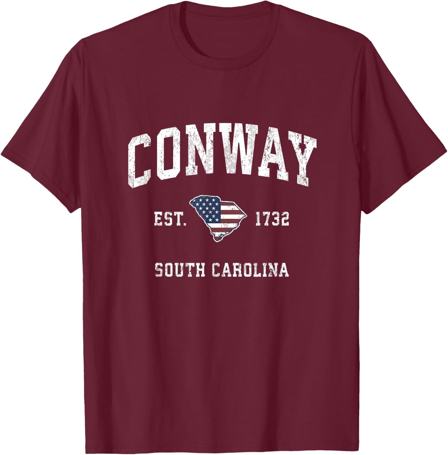 Conway South Carolina SC Vintage American Flag Sports Design Kids Men T-Shirt - T-Shirt | Maroon