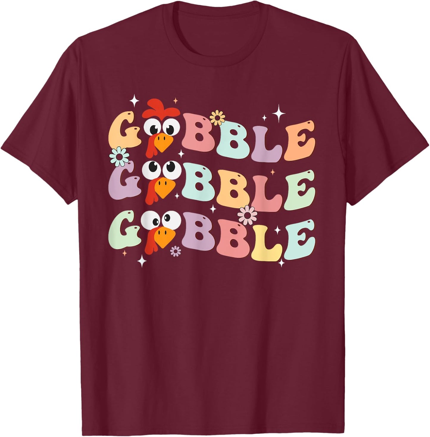 Men Groovy Retro Gobble Gobble Happy Thanksgiving Turkey Day T-Shirt - T-Shirt | Maroon