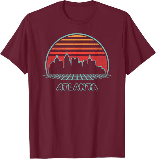 Atlanta City Skyline Retro 80s Style Souvenir Gift T-Shirt - T-Shirt | Maroon