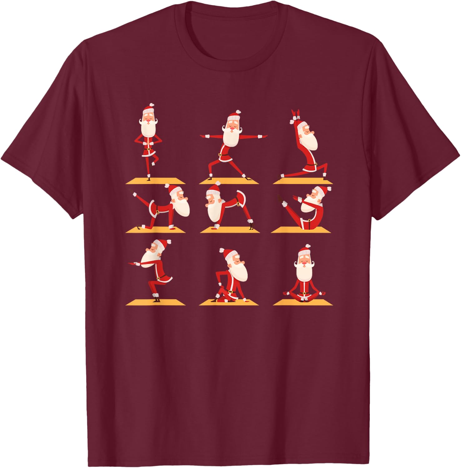 Santa Doing Yoga Exercises Poses Meditation Christmas Yoga T-Shirt - T-Shirt | Maroon