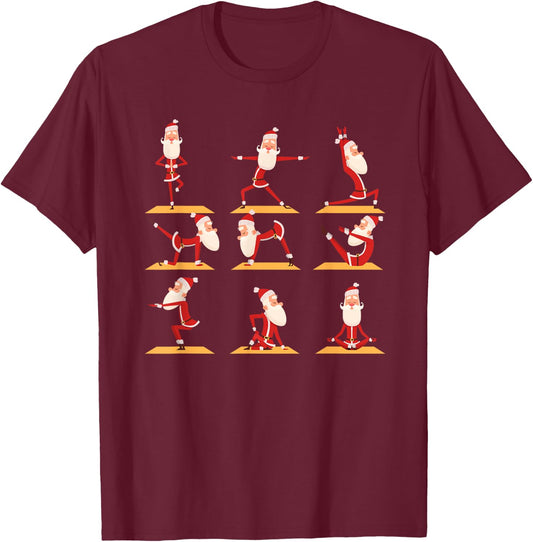 Santa Doing Yoga Exercises Poses Meditation Christmas Yoga T-Shirt - T-Shirt | Maroon