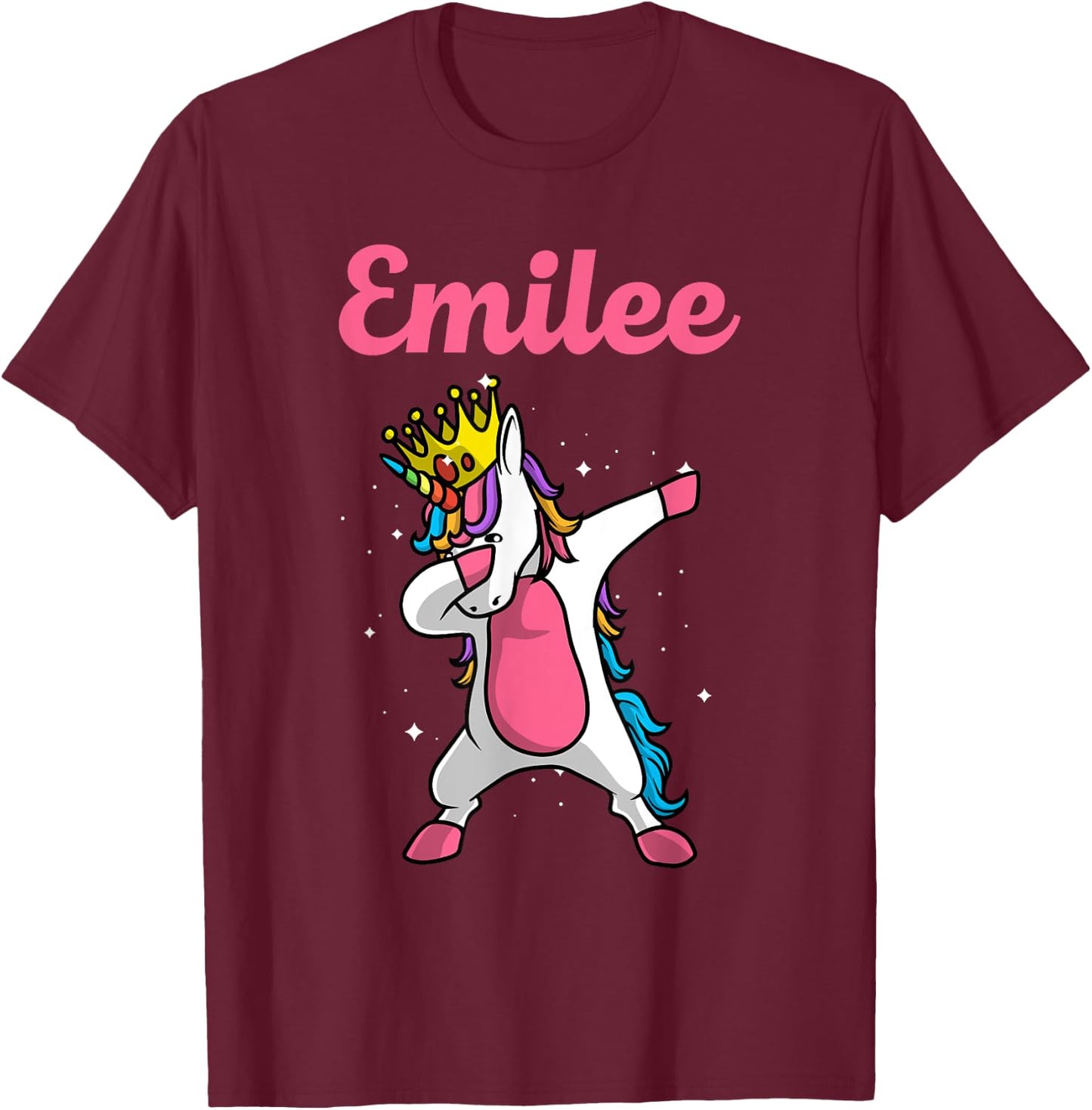 EMILEE Name Personalized Birthday Dabbing Unicorn Queen T-Shirt - T-Shirt | Maroon