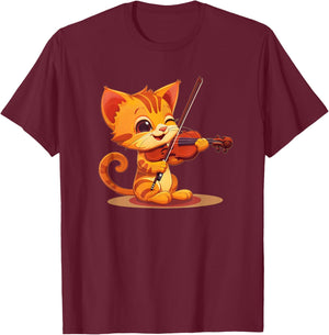 Cat Playing Violin Costume Men Women Kids T-Shirt - T-Shirt | Maroon