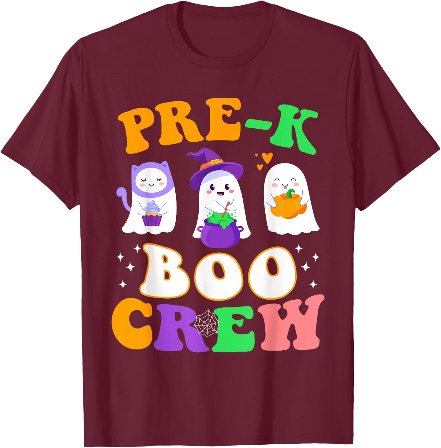 Pre-K Boo Crew Cute Ghost Halloween Costume Teacher Student Women Kids T-Shirt - T-Shirt | Maroon