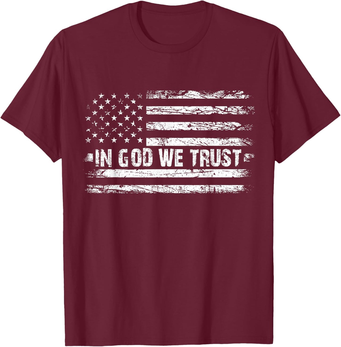Vintage in God We Trust USA Flag Cross Patriotic Christian Women Men T-Shirt - T-Shirt | Maroon