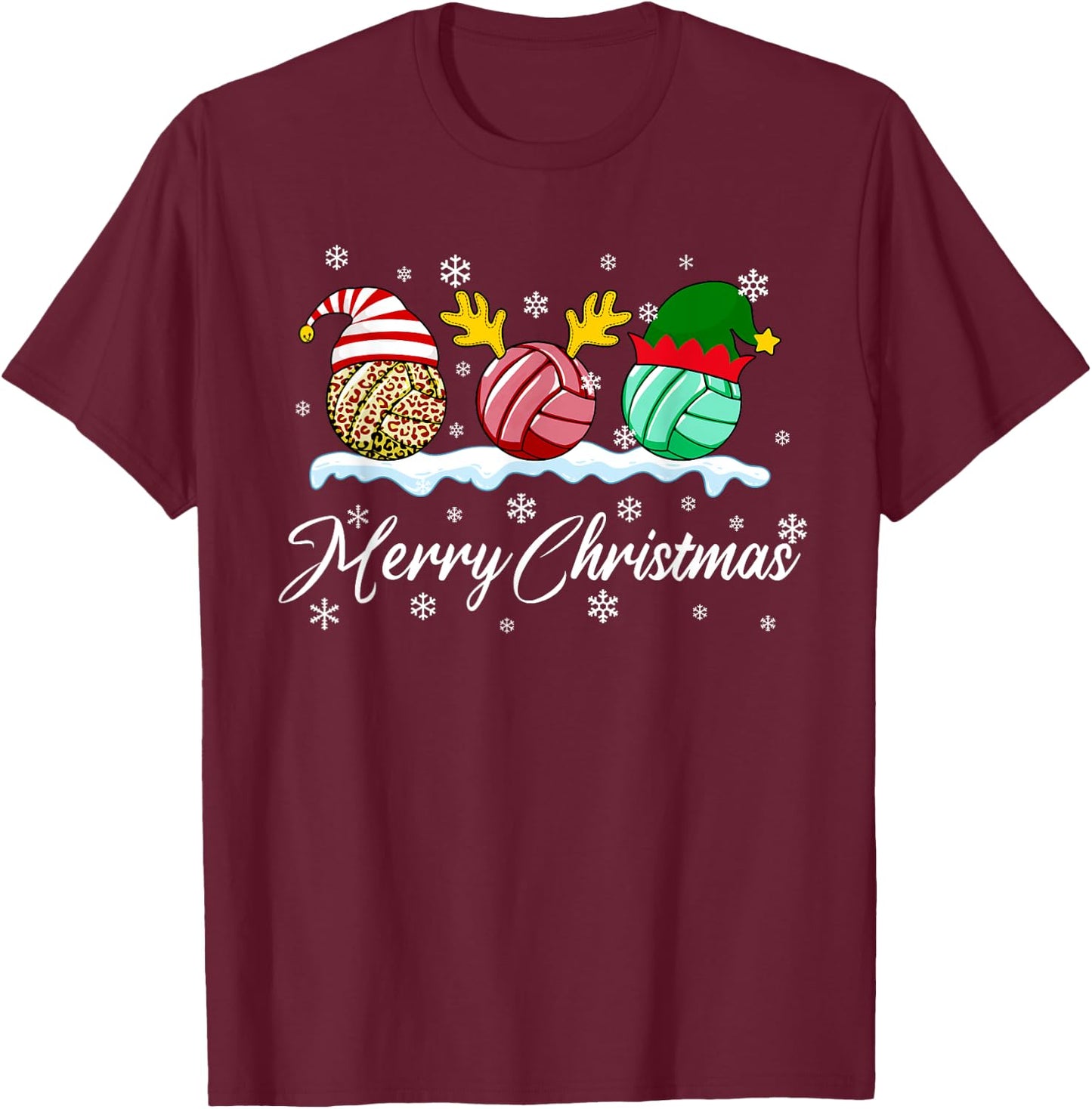 Volleyball Balls Christmas Buffalo Plaid Santa Hat Reindeer T-Shirt - T-Shirt | Maroon