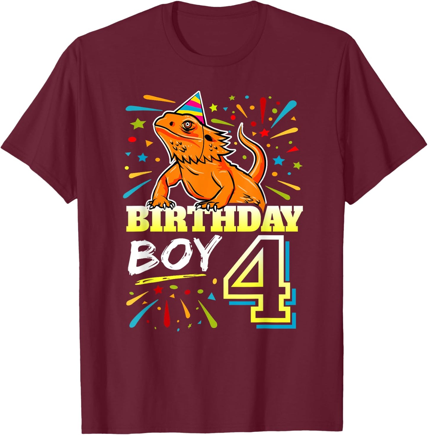Bearded Dragon Lizard Kids 4th Birthday - 4 Year Old Boy T-Shirt - T-Shirt | Maroon