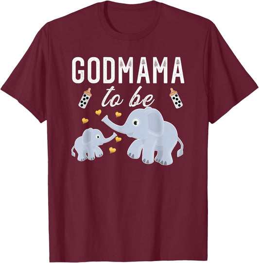 Godmama To Be Elephant Baby Shower Godmother Cute T-Shirt - T-Shirt | Maroon