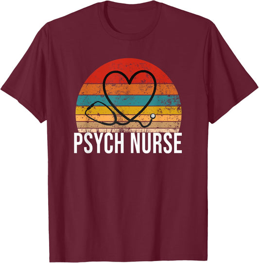 Psych Nurse Stethoscope Heart T-Shirt - T-Shirt | Maroon