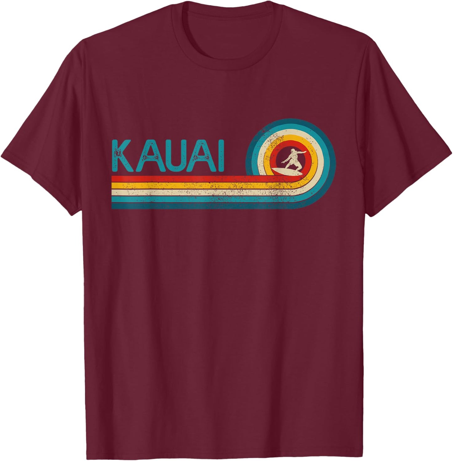 Kauai Hawaii Vintage Surfer Souvenir Surf T-Shirt - T-Shirt | Maroon