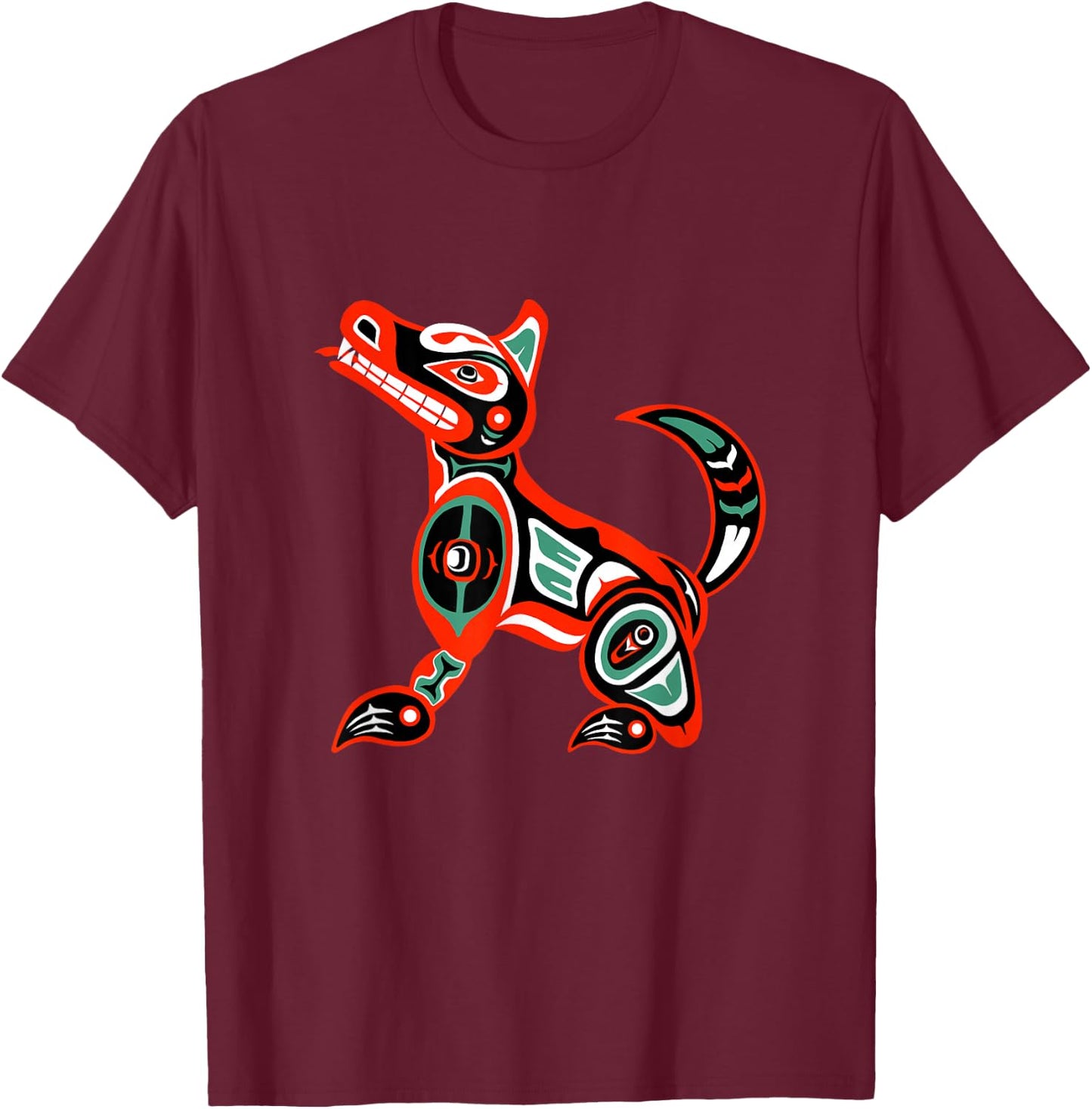 Haida art, Native American Style, Wolf Totem T-Shirt - T-Shirt | Maroon