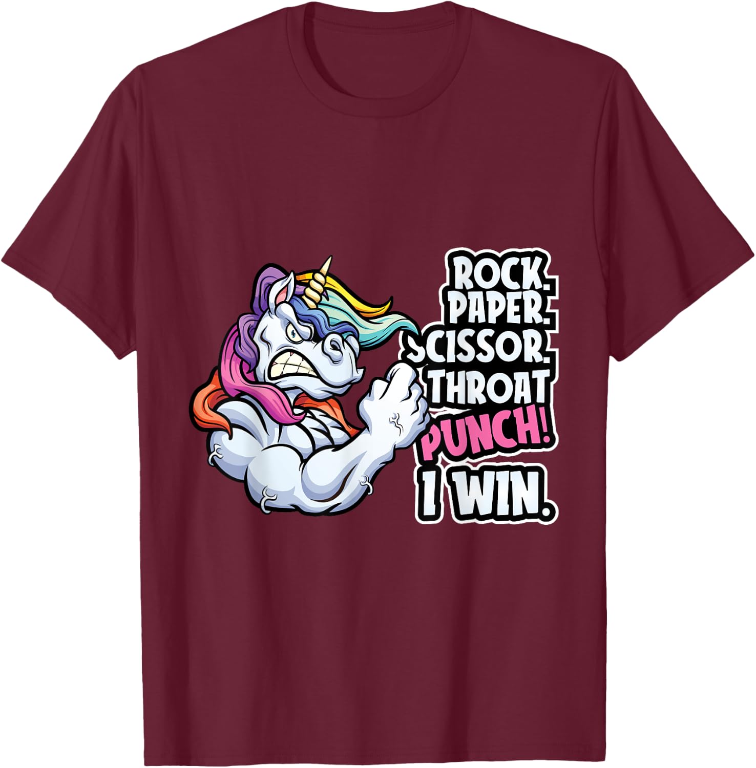 Rock Paper Throat Punch I Win - Funny Unicorn Theme Scissors T-Shirt - T-Shirt | Maroon