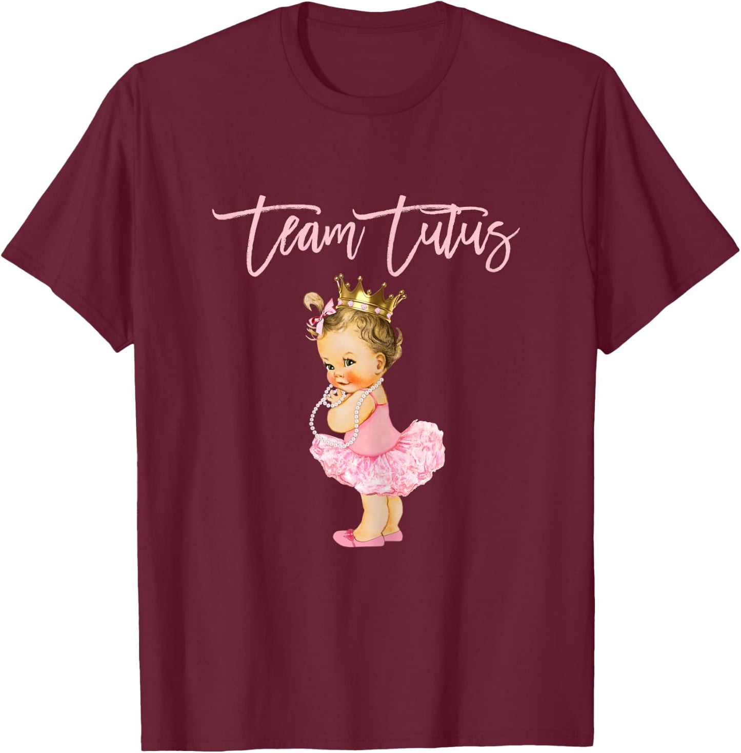 Team Tutus Girl Gender Reveal Group Baby Shower Touchdown T-Shirt - T-Shirt | Maroon