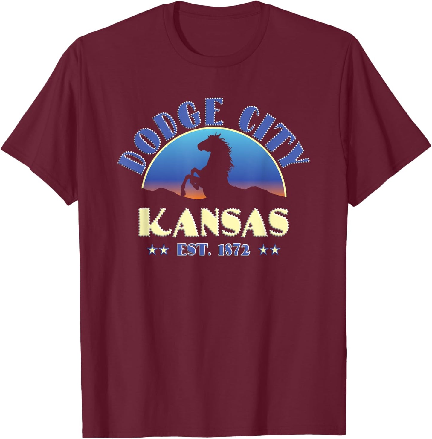Dodge City Kansas KS Wild Horse T-Shirt - T-Shirt | Maroon
