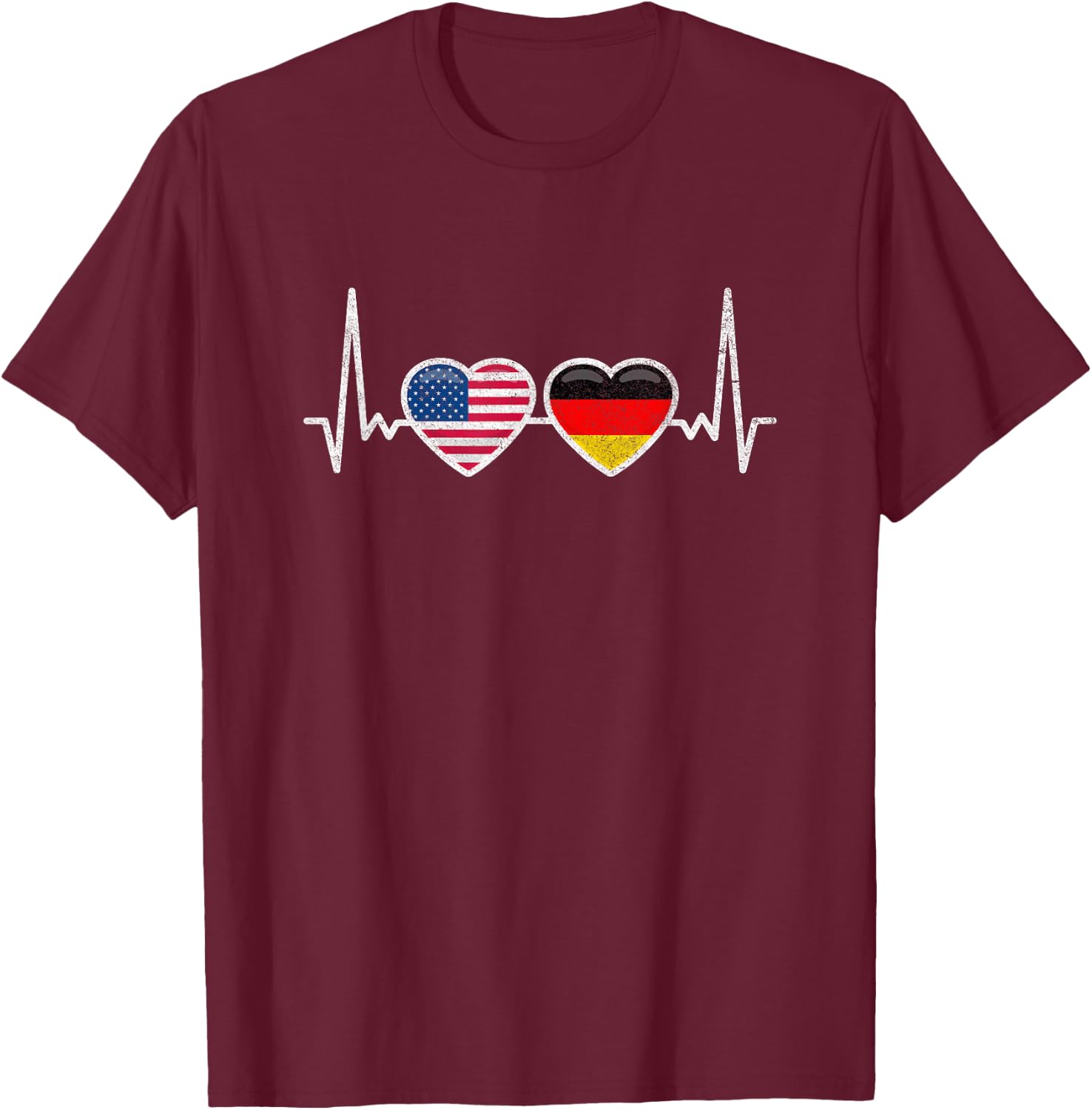 Germany USA Heartbeat Flag American German T-Shirt - T-Shirt | Maroon