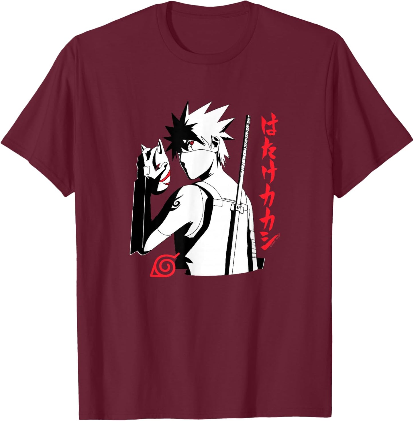 Naruto Shippuden Anbu Kakashi Sharingan Anime T-Shirt - T-Shirt | Maroon