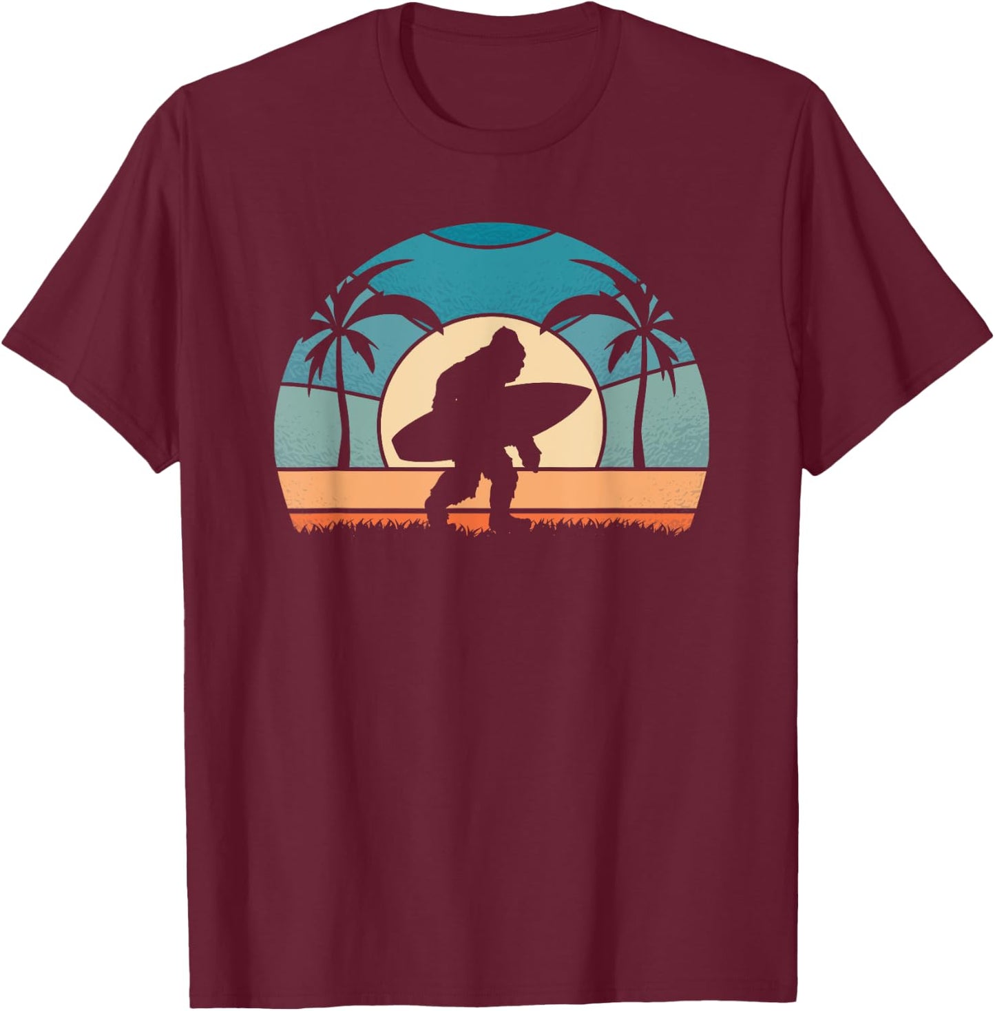 Bigfoot Surfer on the Beach Surfing Vintage Bigfoot Women Girls Kids T-Shirt - T-Shirt | Maroon