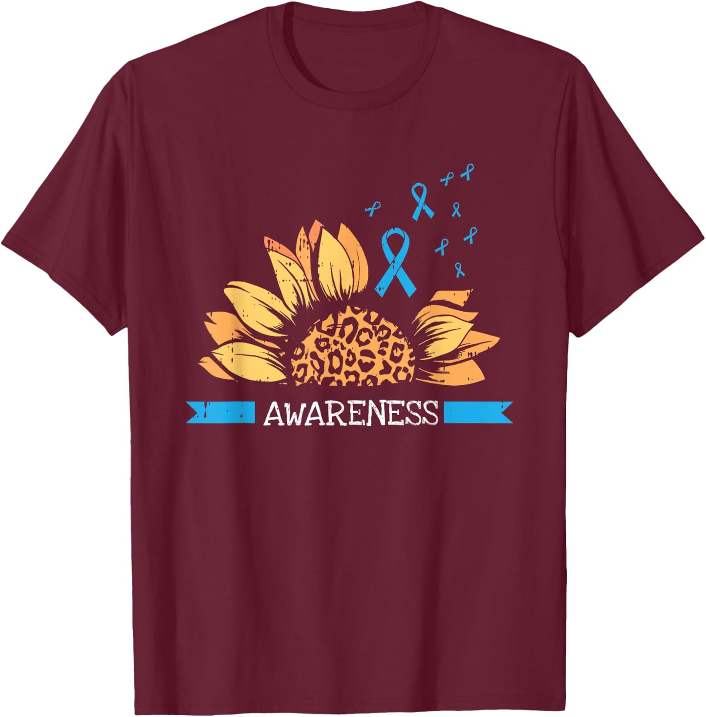 Sunflower Blue Ribbon Prostate Colon Cancer Awareness Gifts T-Shirt - T-Shirt | Maroon