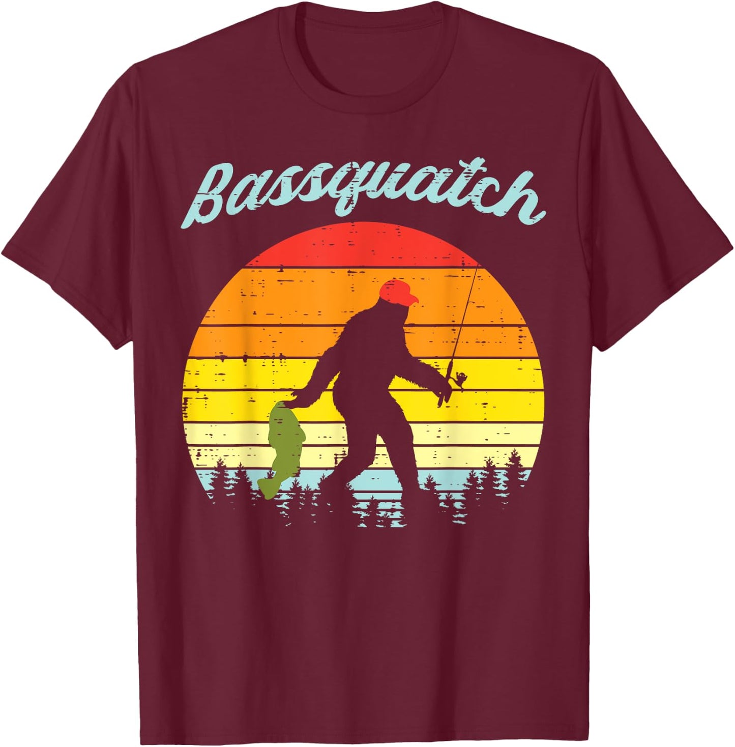 Bassquatch Bigfoot Sasquatch Fish Fishing Fisherman Gift T-Shirt - T-Shirt | Maroon