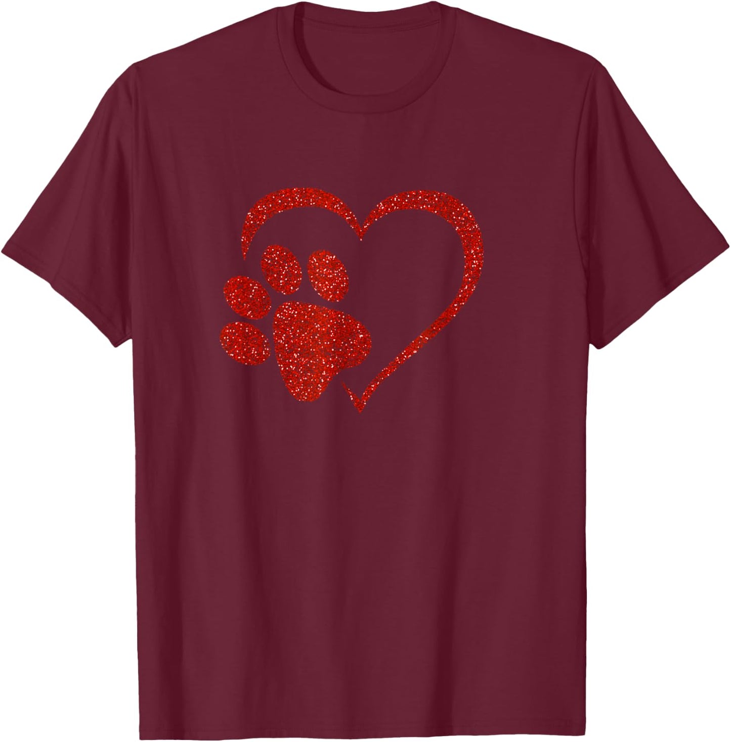 Dog Paw Print with red Heart for Valentine Day and Dog Lover T-Shirt - T-Shirt | Maroon