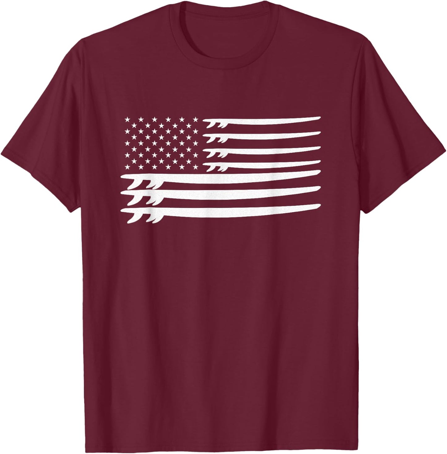 Surfer American Flag Surfboard T-Shirt - T-Shirt | Maroon