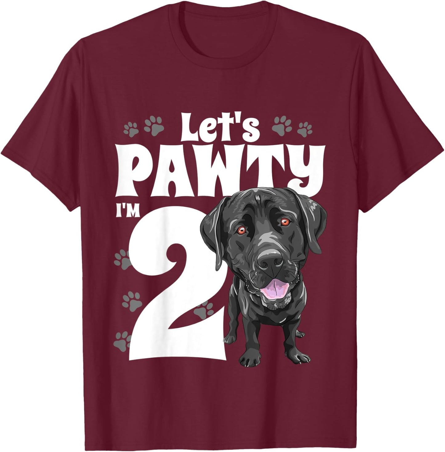 2 Year Old Black Lab Dog Birthday Pawty Labrador 2nd Gift Kids T-Shirt - T-Shirt | Maroon