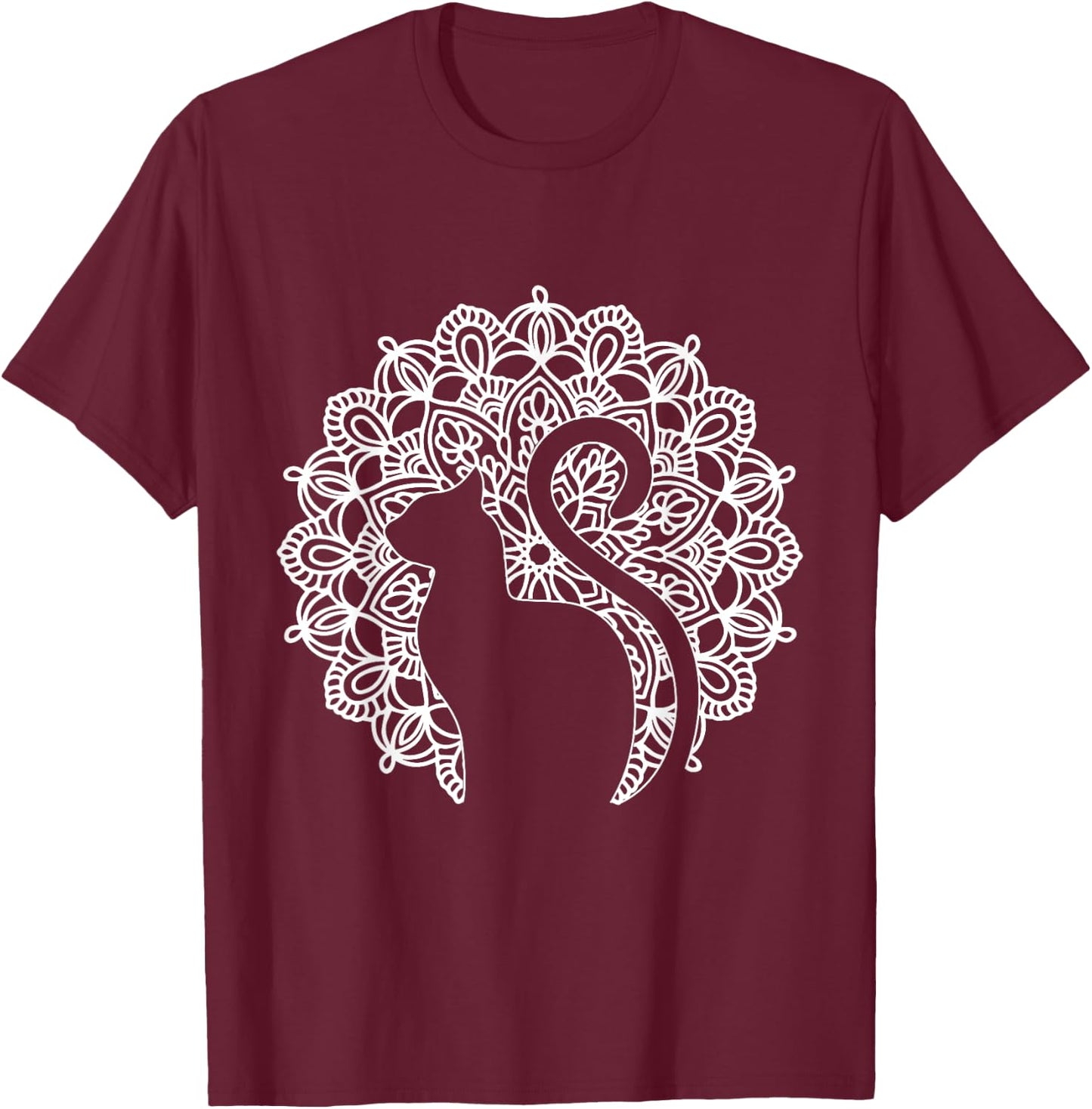 Cat Shirt Zen Cat Print Mandala Shirt Yoga T-Shirt - T-Shirt | Maroon
