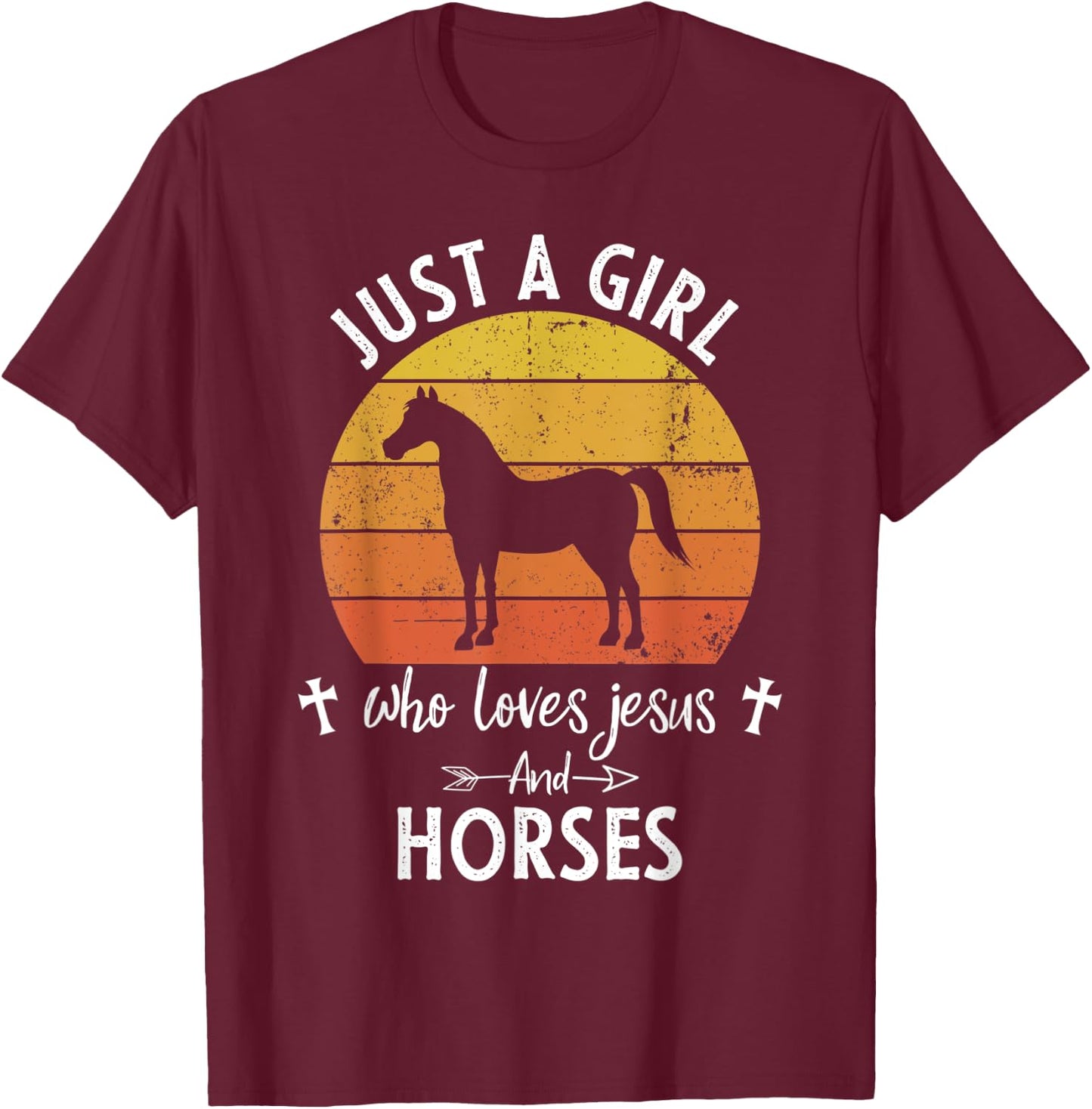 Just A Girl Who Loves Jesus And Horses Cute Christians Gift T-Shirt - T-Shirt | Maroon
