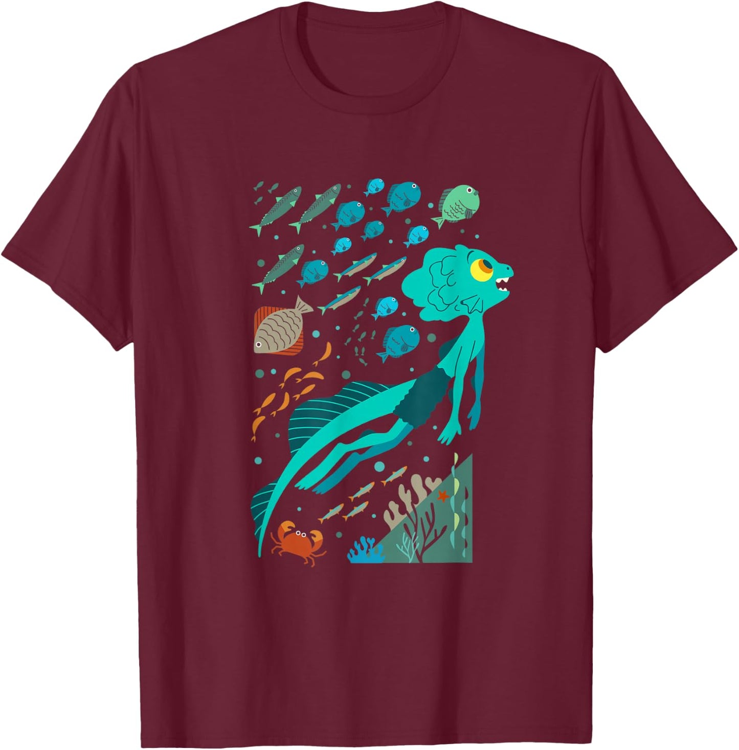 Disney Pixar Luca Swimming with Fishes T-Shirt - T-Shirt | Maroon