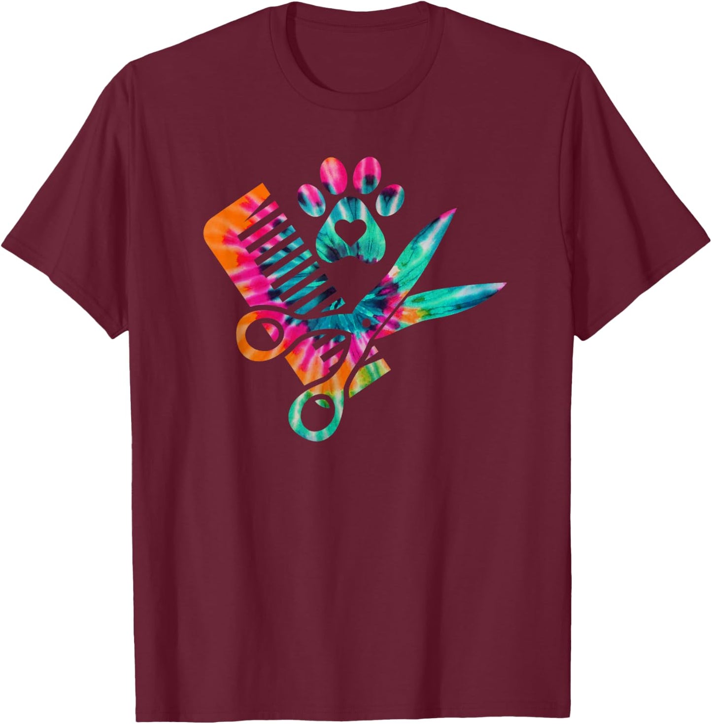 Dog Groomer Tie Dye cute for future Dog groomers Women Girls Kids T-Shirt - T-Shirt | Maroon