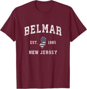 Belmar New Jersey NJ Vintage American Flag Sports Design T-Shirt - T-Shirt | Maroon