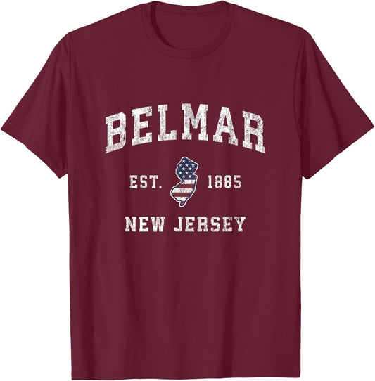 Belmar New Jersey NJ Vintage American Flag Sports Design T-Shirt - T-Shirt | Maroon
