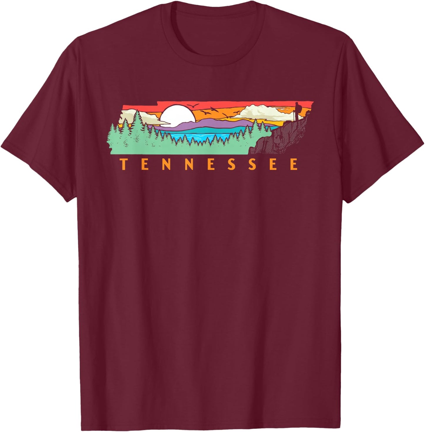 Tennessee Mountains & Outdoors State Pride Nature Graphic T-Shirt - T-Shirt | Maroon