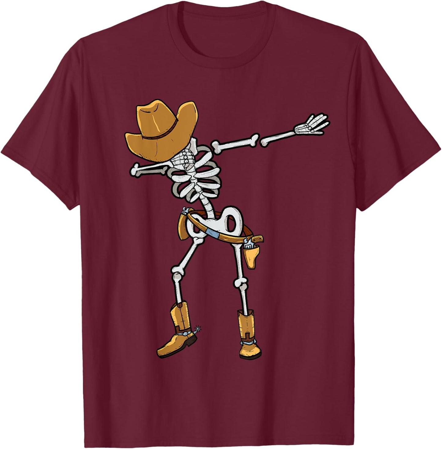 Dabbing Skeleton Cowboy Hat Halloween Jolly Roger For Boys T-Shirt - T-Shirt | Maroon